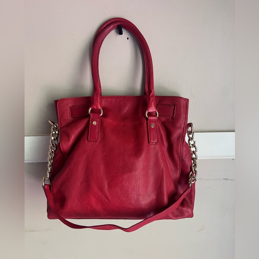 Michael Kors Crimson Leather Tote with Gold Accent Lock - Picture 2 of 3